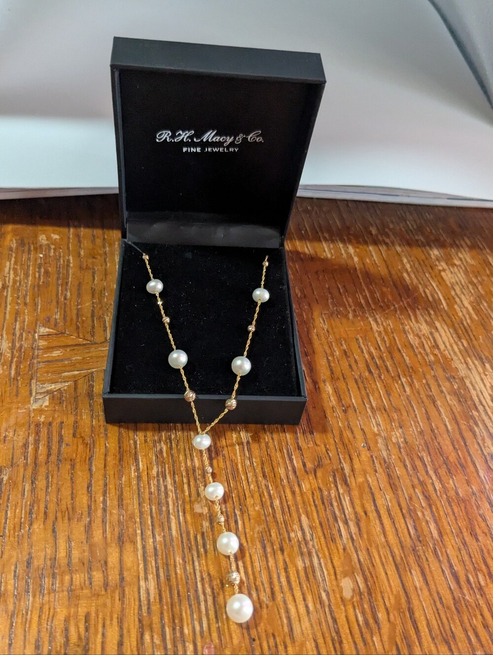 Effy 14k Yellow Gold White Pearl Lariat Drop Necklace R. H Macy&Co Fine Jewelry - Picture 13 of 16